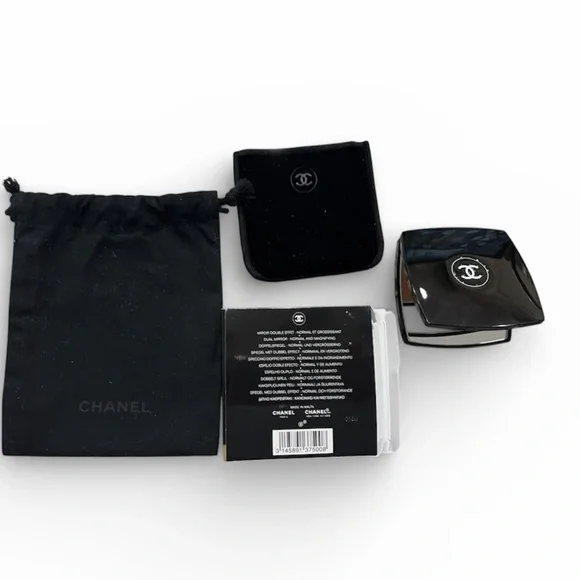 NIB CHANEL Black Compact Dual Mirror Blk Drawstring Logo Pouch Dustbag 4 ITEMS - Picture 7 of 16